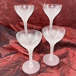Mid Century Modern Frosted Petite Coupe Champagne Glasses 4.5in Set Of 4